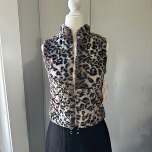 Widgeon Faux Fur Leopard Print‎ Vest Womens Size S Zip Up Collar
